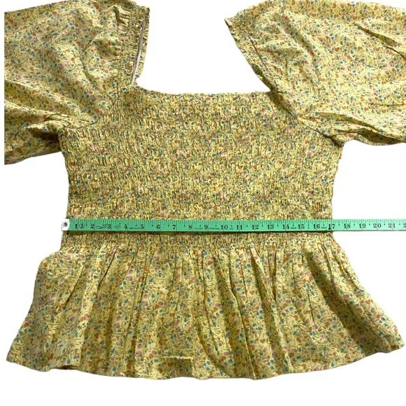 a.n.a a new approach Woman Yellow Shirred Blouse puff sleeves SZ/ XLT - Picture 4 of 10